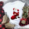 Kadın Tişörtleri Noel Baba ve Ren Geyiği Gömlek Kadın Moda Noel Harajuku T-Shirt Beyaz Uygun Tüm Seasons Tshirt Üst Giyim