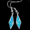 Brincos de barracas de Kongmoon Rhombus formato Ocean Blue Fire Opal Silver Plated Jewelry for Women Drop