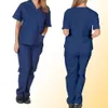 Women039s брюки Capris Solid Color Unisex Мужчины женщины с коротким рукавом V Sece Scrubs Topspant