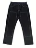 Pantalones vaqueros de pierna ancha holgados con múltiples bolsillos para hombres Y2k High Street pantalones casuales sueltos negros HipHop ropa de trabajo de moda para hombres 231228