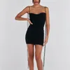 Casual Dresses Sexig Ruched Backless Bodycon Mini för kvinnor 2023 Summer Spaghetti Strap Sleeveless Party Night Club Birthday Dress Robes
