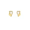 Si- H/I Diamond 14k Yellow Gold Wedding Earring Gift Heart and Hand Dainty Round Stud Birthday for Women