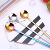 Long Handle Stainless Steel Round Spoon Coffee Honey Stirring Spoons Cold Drink Dessert Ice Scoop Bar Cocktail Stirring Scoops BH8126FF