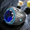 Ringos de cluster 925 Sterling Silver Ring Luxury Sapphire Blue Zircon Stone para homens Mulheres pedras finas de pedras finas do presente252y