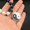 Cadenas Collar de acero inoxidable Tai Chi Disc Disc Disc Pearl en blanco y negro Perla Long Punk Fashion For Men Wom290l