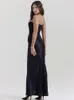 Сексуальное облегающее платье макси без бретелек с открытыми плечами, модные плиссированные атласные лоскутные длинные халаты, женские элегантные вечерние платья 231228