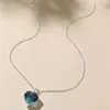 Ожерелья с подвесками, винтажное простое свежее синее ожерелье с кристаллами в форме сердца для женщин, женская мода, серебряная цепочка-колье, ювелирные изделия Gfit
