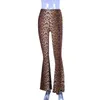 Calças femininas cintura alta leopardo padrão queimado cintura leopardo impressão bell-bottom feminino