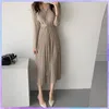 Vintage coréen robe plissée à manches longues mince femme pull robes tricoté élégant Midi fête femme longue robe 231228