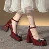 Klädskor höga klackar mary janes kvinnor vår elegant kristall bröllop fest 2024 grunt sandaler mujer zapatos pumpar