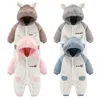 Lamb Wool Baby Jumpsuit Cartoon Hooded born Romper Autumn Winter Warm Toddler Onesie Thicken Cotton Infant Outfit 0-24M 231227