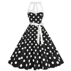 Party Dresses Black Red Polka Dot Women Rockabilly Vintage Dress Halter Neck Buttons Elegant Lace Up Pleated A Line Midi RS1292