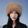 Super modny zimowy kapelusz śnieżny faux futra grube kobiety puszyste futra czapka narcianka rosyjska wiatroodporna impreza luksusowe ciepłe lis futra czarna 231228