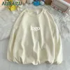 Logo Yuvarlak Boyun Sweatshirt ile Al0LUU Kadın Gevşek Çift Sweatshirt Erkek ve Kadınların Düz Renkli Sweatshirt