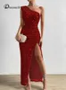 Dressmecb a una spalla maxi lungo vestito paillettes scintillanti sexy da sera sexy party slim rouched abito estivo 231227