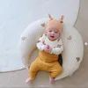 Nursing Pillow for born Baby Bear Olive Embroidered Moon Shape Bed Bumper Cotton Cushion Kids Room Decoration 231227