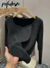 Velo engrossado malha suéteres feminino cor sólida roupa interior térmica topos feminino inverno moda lowneck camisas de fundo 231228
