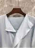 Blouses pour femmes Blouse de soie conception de mode de printemps d'été 2024 Femme Femme Femme de haute qualité V-cou Ruffle Elegant Blue White Shirt OL
