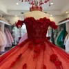 Lyxig röd bollklänning rosa quinceanera klänning glittrande 3d blommig vestido de 15 anos söt 16 födelsedagstävling prinsessan fest klänning