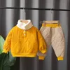 Winter Jungen Kleidung Set Dicke Warme Pelz Kragen Sweatshirt Hosen Anzug Für Kinder Widerstehen Der Starken Kälte Kleinkind Kinder Outfit 231228