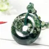 Pendants Natural Moss Agate Round Lucky Ring Handmade Bead Pendant Necklace
