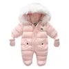 Invierno Baby Jumpysuit grueso con capucha cálida con capucha dentro de los rompores de vellón nacido niña de niña outerriz