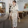 Robes de fête S-5xl littéraire et artistique imprimé robe tang améliorée pour femmes de style chinois rétro boucle fleur midi femelle