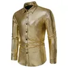 Herren -T -Shirts Langarmed Mode Button Down Hemd Square Gold gedruckt lässigen Denimjacke Halshülle