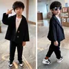 Set di abbigliamento 2024 Bambini Ragazzi Completo Blazer Pantaloni Due pezzi Nero Primavera Autunno Coreano Bambini Casual Formale Morbido Set da 5 a 14 anni