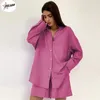 Dames trainingspakken PULABO Casual dames korte set trainingspak loungewear tweedelige outfits oversized lang shirt en hoge taille shorts groen