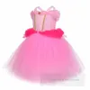 Vestidos de cosplay de conto de fadas de fadas de garotas com paus de cabelo 2pcs conjuntos infantis flores estéreo apliques renda tule tutu vestido