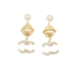 20Colors Simple Women Fashion Dingle Double Letter örhängen Pearl Crystal Rhinestone Metal Eartrop Metal Gold Silver Round Stud för Girls Lovers Jewelry Wholesale