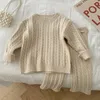 Herbst Frühling Koreanischen Stil Kinder Gestrickte Kleidung Set Langarm Einfarbig Pullover Hosen Baby Mädchen Kleidung Anzug 231228