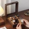 Watch Boxes 6 Slots Wooden Grain Leather Storage Household Dust-proof Gift Box Collection Display Cases