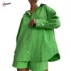 Dames trainingspakken PULABO Casual dames korte set trainingspak loungewear tweedelige outfits oversized lang shirt en hoge taille shorts groen