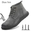 Diansen Wearresisting Non Slip Welding Safety Boots Men Antipunctur Industrial Work Shoes Mane Antismash Oförstörbar 231225