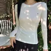 Hauts pour femmes printemps/automne T-shirt à manches longues en tissu Micro broderie thoracique t-shirts