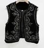 Gilets pour femmes Ayualin Boho O-cou sans manches court velours gilet hauts gilet décontracté vintage paillettes manteaux de broderie florale femmes veste