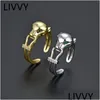 Cluster Rings Livvy Sier Color Geometric Opening Animal Zircon For Women Punk Personality Fashion Finger Ring Party Jewelry Gifts Drop Otctq