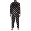 Herren-Nachtwäsche-Pyjama Männliche Skelettkaninchen täglich Nachtwäsche Buntes Druck 2 Stück Vintage Set Longärmedizin Kawaii Oversize Home Anzug