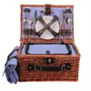 Сумки для хранения, подходящие для 4 человек, плетеная корзина для пикника, набор для ланча на открытом воздухе, кемпинга, мешок для льда, изоляционная портативная сумка для покупок (синяя)