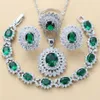 Luksusowy Dubai Bridal Silver 925 Zestawy biżuterii Brial Green Cubic Zircon Słonecz Kolczyki Naszyjnik i zestawy pierścieni 220210301s
