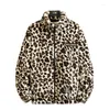 FULHO FUL ZXRYXGS Autumn Leopard Imitation Jackets 2023 solto com macio com capuz e gola de colar de gola em pé Mulheres