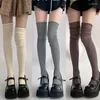 Donne calze a maglia in cotone lungo calze lunghe inverno autunno caldo sopra il ginocchio di calze alte ragazze alla moda solido