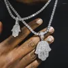 5A cubic zirconia hip hop bling men boy jewelry hiphop Rock baguette cz hamsa hand tennis chain necklace1276Z