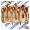 Eco-Friendly Natural Wooden Spoon Teaspoon Tableware Milk Honey Soups Coffee Tea Scoop Kitchen Baby Dinnerware Drop Delivery Dhtac