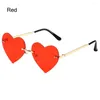 Sunglasses Cosplay Costume Halloween Hippie Metal Sun Glasses Rimless Heart Pink Heart-Shaped