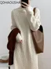 Robes décontractées Pull d'hiver pour femmes Version coréenne Commuter Col haut Lâche Épaissi Pull chaud Robe longue Robe Femme Vêtements