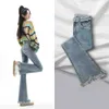 Micro La Jeans voor Dames Lente en Herfst 2023 Nieuwe Hoge Taille Slanke Retro Hoefijzer Flare Broek voor Dames