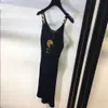 Summer Casual Dress Designer Skirt Womens Sexy V-neck Sleeveless Metal Buckle Suspender Dresses Knitted Hip Wrap Dress